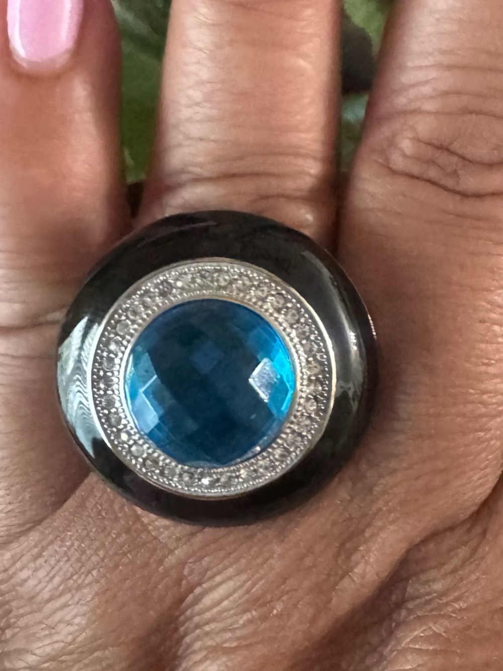 Bold Blue Crystal Statement Ring with Silver Accents